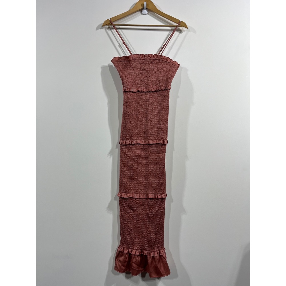 Mable Smocked Tiered Resort Ruffle Maxi Dress Womens Small Cottagecore Boho